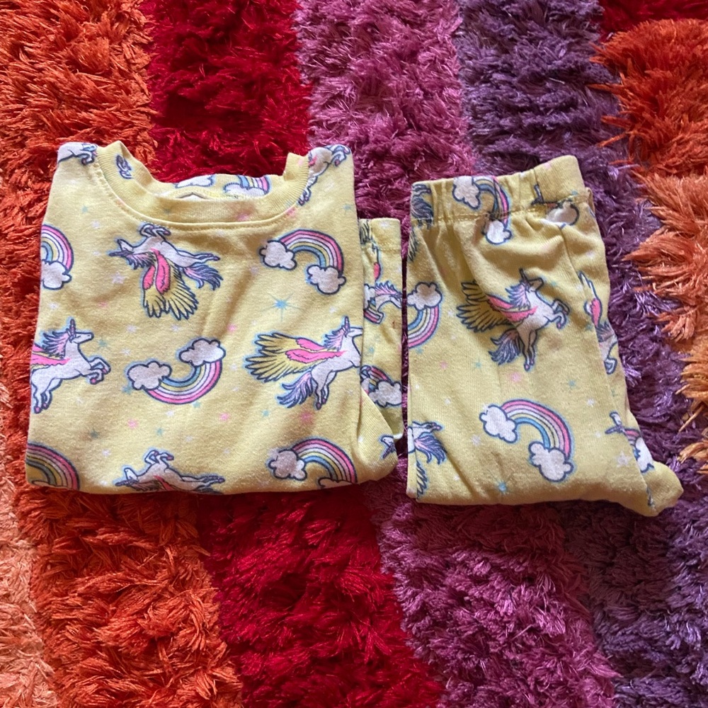 Kidgets Yellow Unicorn and Rainbow Pajama Set